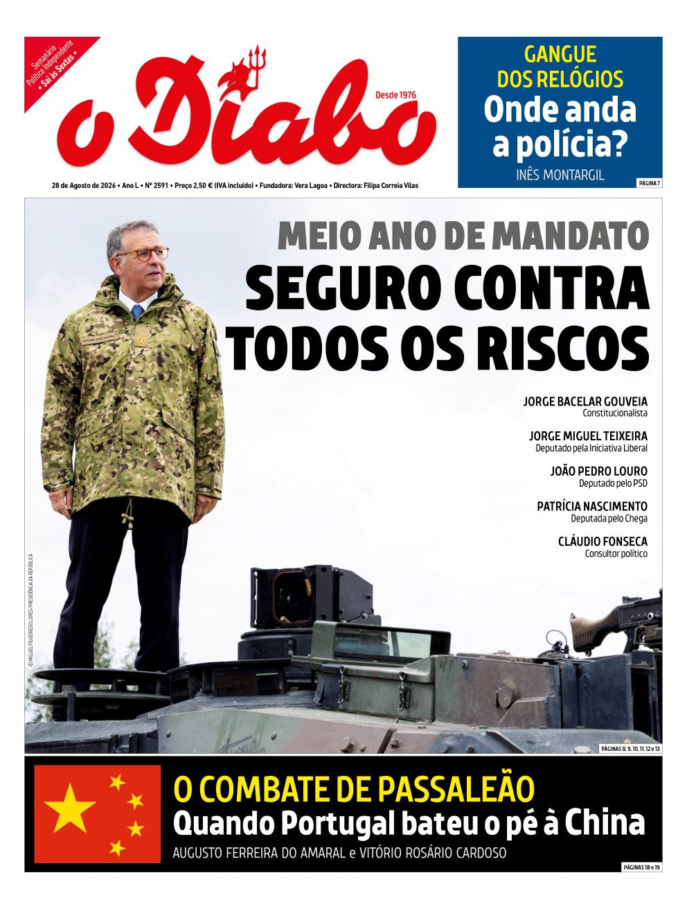 Capa da edição Nº 2591 do semanário O Diabo, 28 de Agosto de 2026 — balanço de seis meses do mandato do Presidente António José Seguro