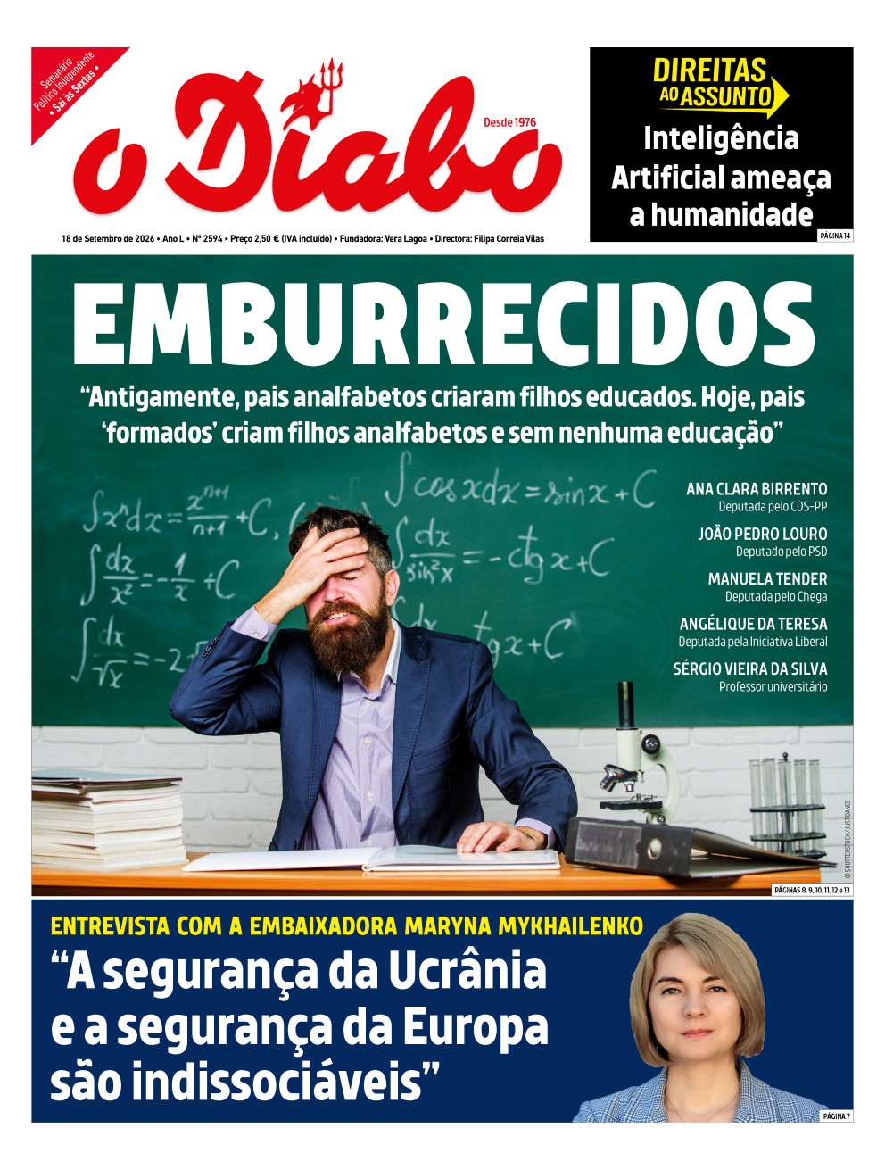 O Diabo edição 2594 — capa de 18 de Setembro de 2026 com o título "Emburrecidos"